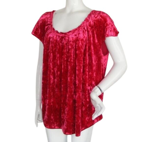 LAUREN CONRAD Top, 2X, Berry, Crushed Velvet, Cap Sleeve - Picture 3 of 12